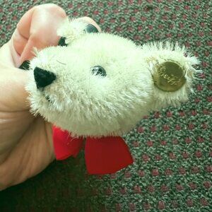 Vintage 1980s Steiff White Mohair Bear Head Jewelry Pin